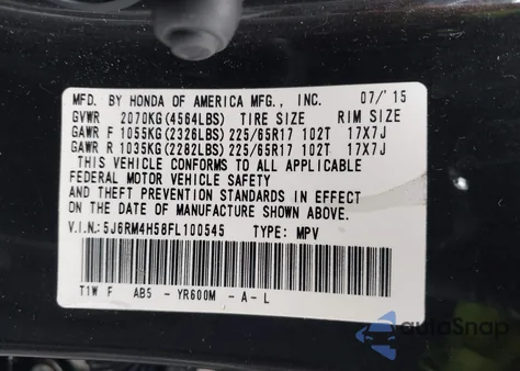 2015 Honda Cr-V Ex z USA, uszkodzony, nr VIN 5J6RM4H58FL100545